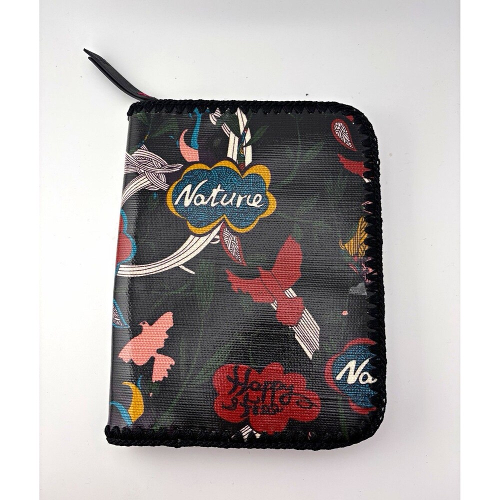 Sakroots Zip Around Wallet Floral Nature Print Black Multicolor Credit Card